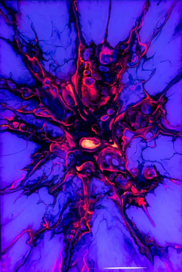 Original painting, UV glow, glow in the dark, glowing painting, RaDiKo.Art, Wall Art, Living Room Wall Art, Abstract painting, Modern art, artist Milton Keynes, fluid art, acrylic pour, Resin artwork, google search