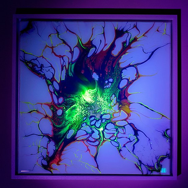 Original painting, UV glow, glow in the dark, glowing painting, RaDiKo.Art, Wall Art, Living Room Wall Art, Abstract painting, Modern art, artist Milton Keynes, fluid art, acrylic pour, Resin artwork, google search