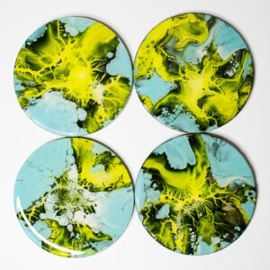 RaDiKo.Art, home Art, coasters set, uv glow, artist Milton Keynes, fluid art, acrylic pour, coaster, gift idea, google search, Radostina Kostadinova, radiko uk