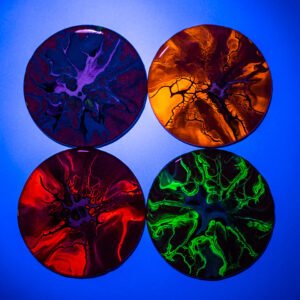 RaDiKo.Art, home Art, coasters set, uv glow, artist Milton Keynes, fluid art, acrylic pour, coaster, gift idea, google search, Radostina Kostadinova, radiko uk 111