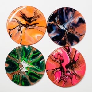 RaDiKo.Art, home Art, coasters set, uv glow, artist Milton Keynes, fluid art, acrylic pour, coaster, gift idea, google search, Radostina Kostadinova, radiko uk