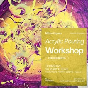 Acrylic pouring workshop, RaDiKo.Art, beginner, Milton Keynes, Wellbeing, mental health energy art